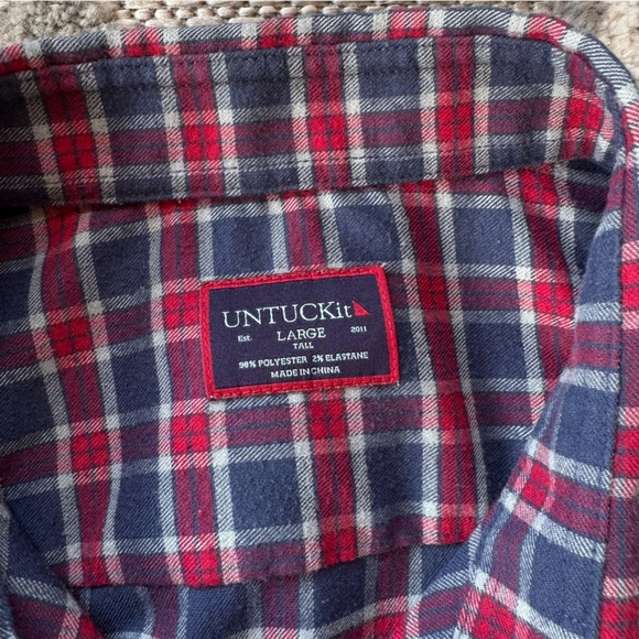UNTUCKit Men’s Size Large Tall‎ Red Blue Plaid Button Up Long Sleeve Shirt - Picture 4 of 4